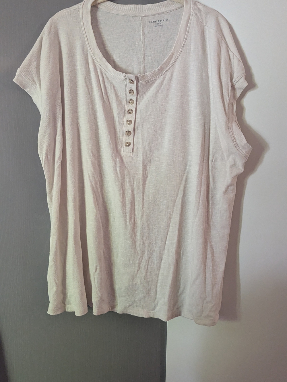 Lane Bryant Soft Henley Tee in Cream Size 3xl